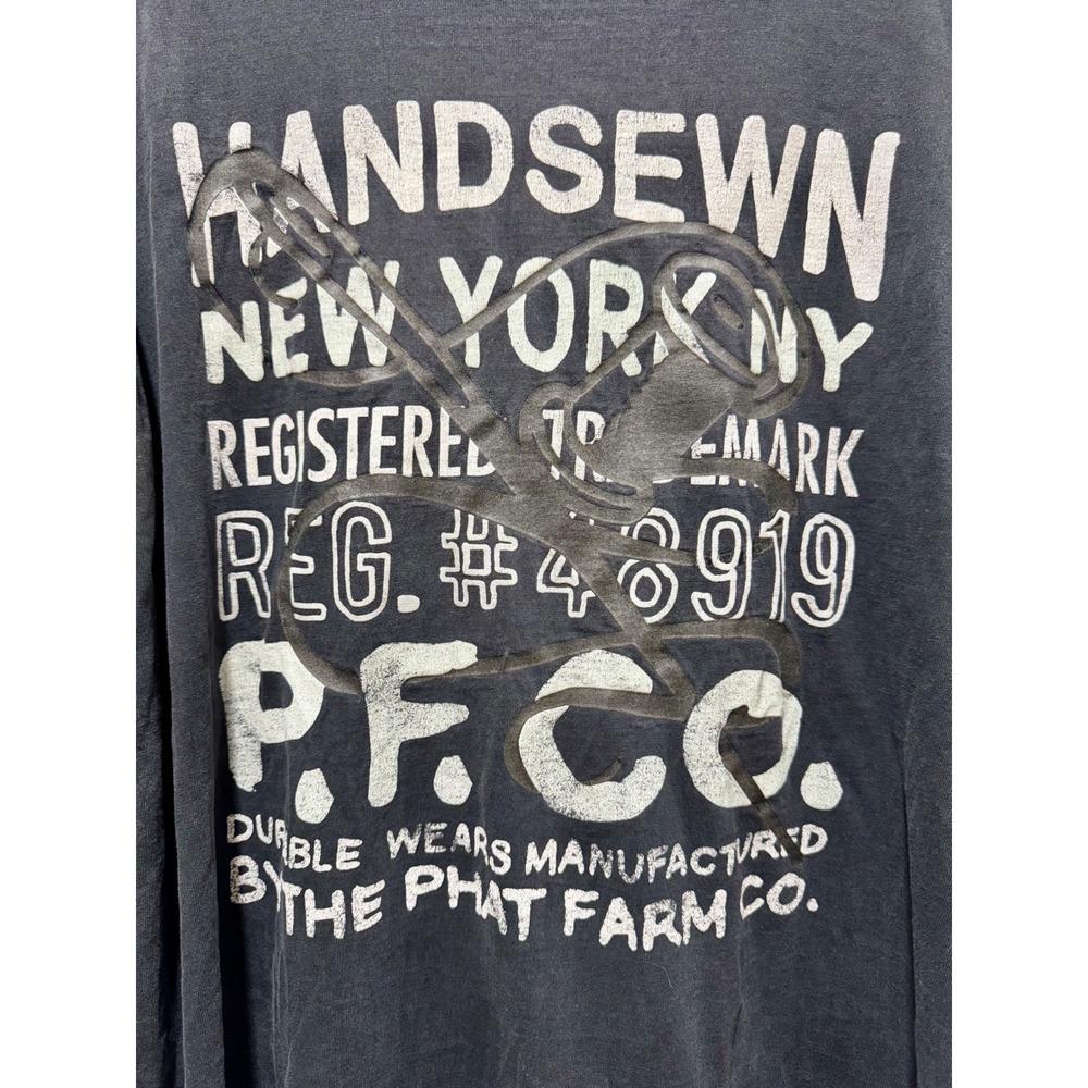 Phat Farm Mens Long Sleeve Graphic T-Shirt Faded Black Distressed Vintage 2XL - Picture 3 of 6